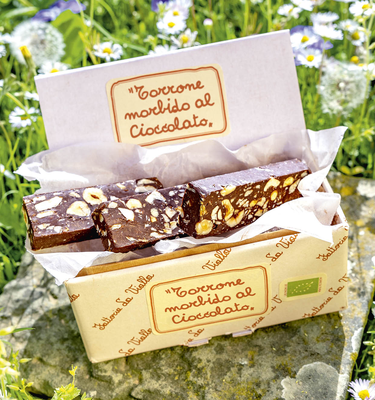 Zachte biologische Nougat met Chocolade